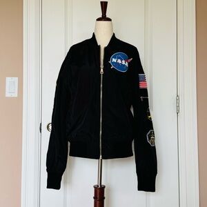 Chemistry Black Bomber Jacket with NASA Patches